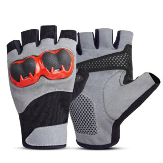 Gray half-finger gym gloves with red knuckle guard – Verena Sports