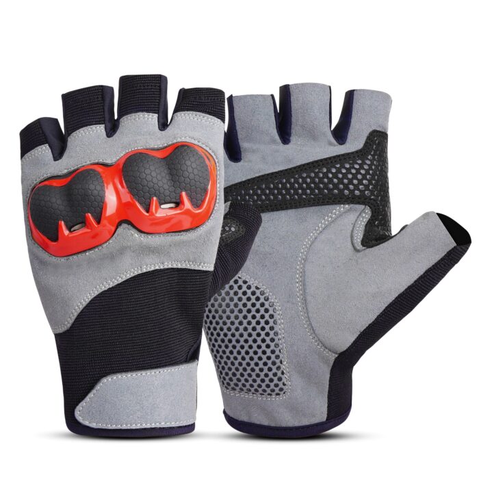 Gray half-finger gym gloves with red knuckle guard – Verena Sports