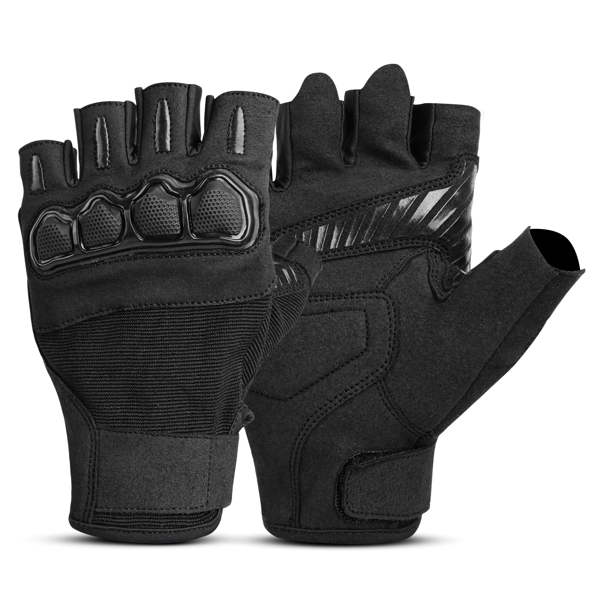Tactical black half-finger gloves with knuckle armor – Verena Sports