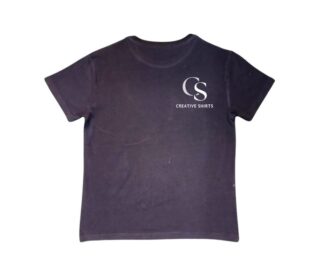 Black export leftover T-shirt with white back logo by Creative Shirts