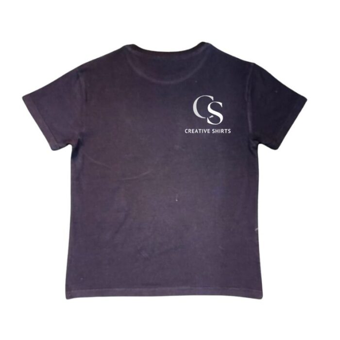 Black export leftover T-shirt with white back logo by Creative Shirts