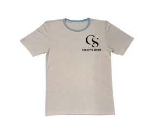 White CS Creative Shirts T-shirt with blue neckline – export leftover item