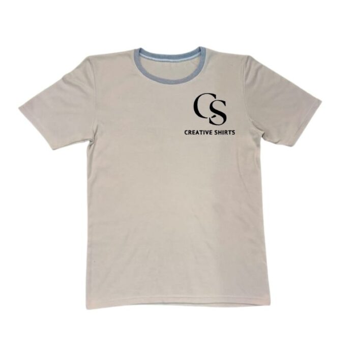White CS Creative Shirts T-shirt with blue neckline – export leftover item