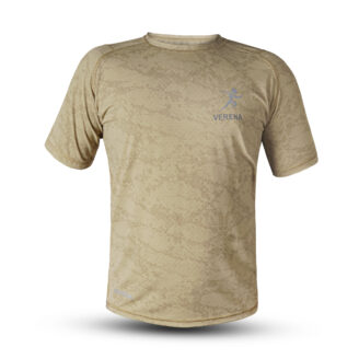 High-performance beige camo t-shirt with quick-dry technology by VERENA. Lightweight, breathable, and perfect for workouts and daily wear.