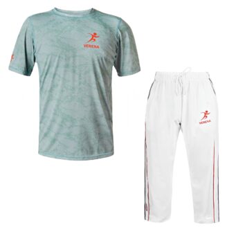 Verena Velocity Performance Set – Aqua Sports T-Shirt and White Track Pants