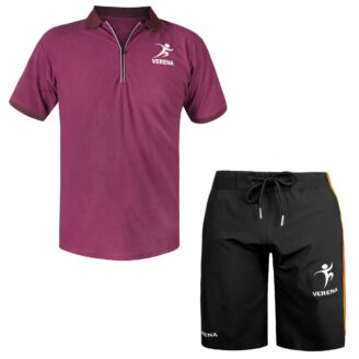 Verena Prestige Sportswear Set – Maroon Polo and Black Training Shorts for Men