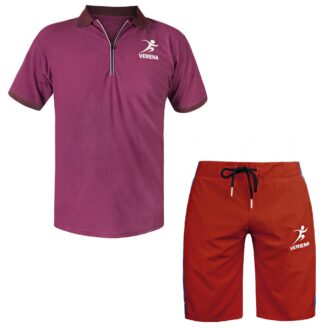 portswear combo featuring a maroon polo shirt and red training shorts