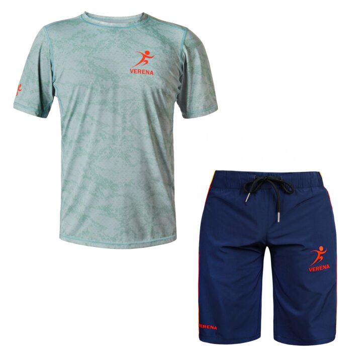 Verena light green camo t-shirt and navy blue shorts unisex combo – high-performance sportswear