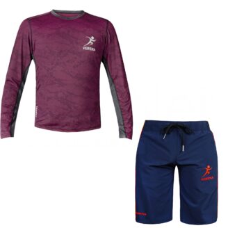 Maroon full sleeve Verena sports shirt and navy blue shorts combo – unisex athletic wear