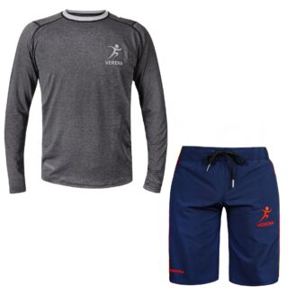 Verena Sports Men’s Activewear Set – Long Sleeve Shirt and Navy Shorts