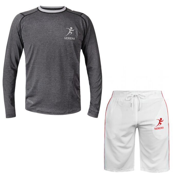 Verena sportswear set with long sleeve shirt and white shorts for men