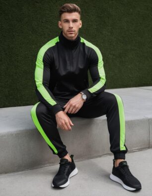 Men’s Black & Neon Green Tracksuit – Sporty Comfort & Streetwear Style