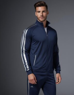 Men’s Navy Blue Tracksuit with Silver Stripe Detail