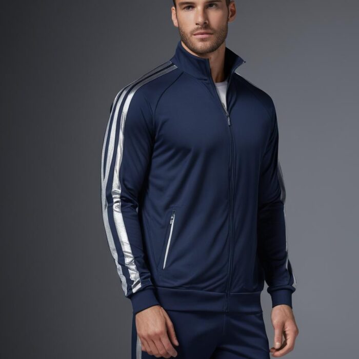 Men’s Navy Blue Tracksuit with Silver Stripe Detail Men’s Navy Blue Tracksuit with Silver Stripe Detail
