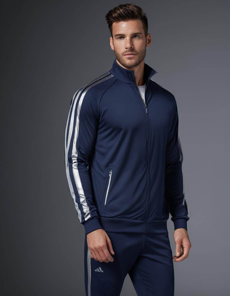 Men’s Navy Blue Tracksuit with Silver Stripe Detail