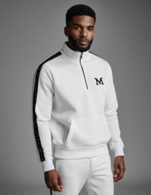 Men’s White Half-Zip Sweatshirt with Black Detailing