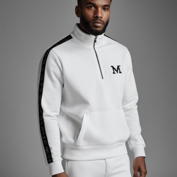 Men’s White Half-Zip Sweatshirt with Black Detailing Men’s White Half-Zip Sweatshirt with Black Detailing