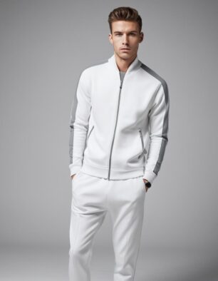 Men’s White & Grey Panel Zip-Up Tracksuit