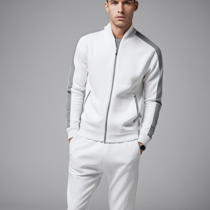Men’s White & Grey Panel Zip-Up Tracksuit Men’s White & Grey Panel Zip-Up Tracksuit
