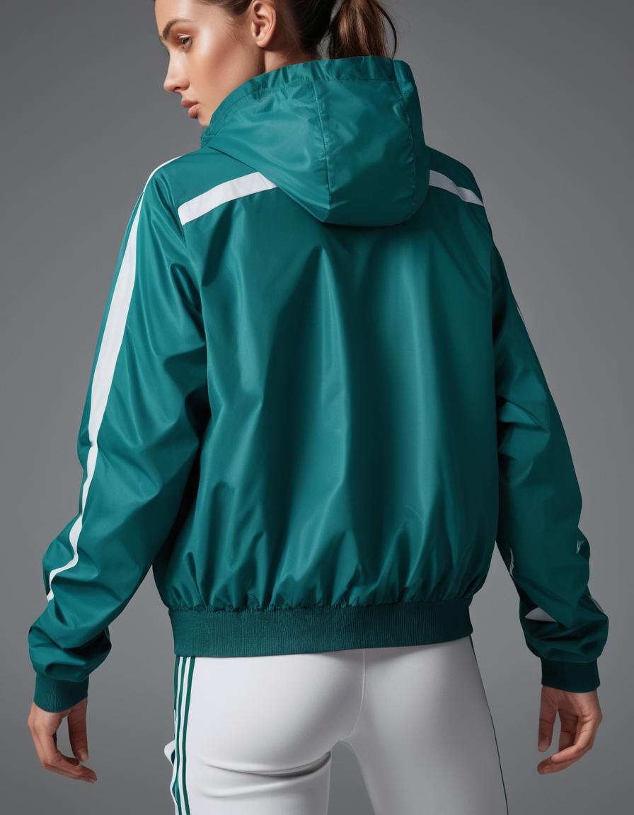 Lightweight women’s green sports jacket with hood and white stripe details, perfect for workouts, running, and athleisure wear.