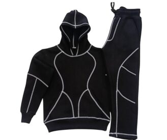 Men’s Premium Black Tech-Stitch Tracksuit – Athletic Hooded Set