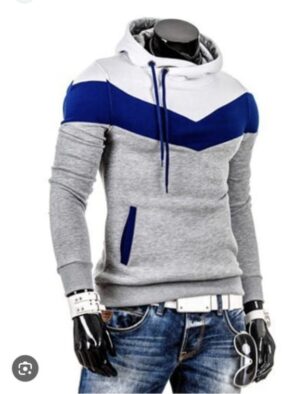 Men’s Colorblock Pullover Hoodie – Grey, White & Royal Blue