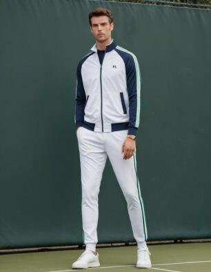 Men’s Classic Court Tracksuit – White & Navy with Mint Accents
