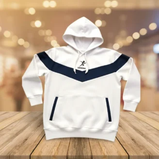 Verena Two-Tone Sports Hoodie – White & Blue